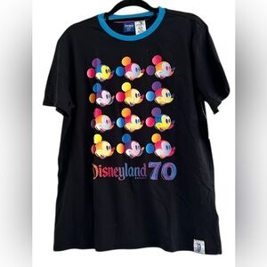 Disneyland 70th Anniversary T-Shirt Mickey Mouse Multi-Face Ringer Tee Unisex M